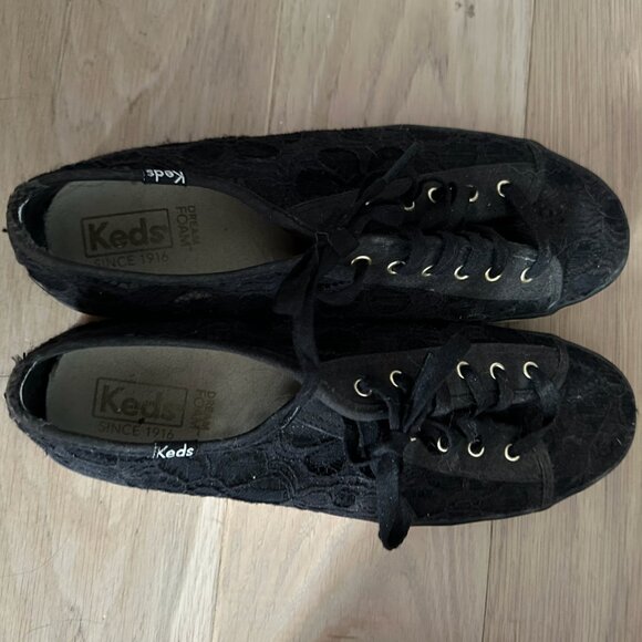 Black Lace KEDS Shoes Size 9 - Picture 1 of 3